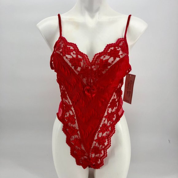 Sexy Red Lacy High Cut Lingerie Bodysuit Medium - Picture 1 of 8